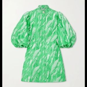 Ganni High Neck Puff Sleeve Mini Dress NWT